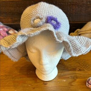 Elegant Gray Crochet Hat with Floral Accents